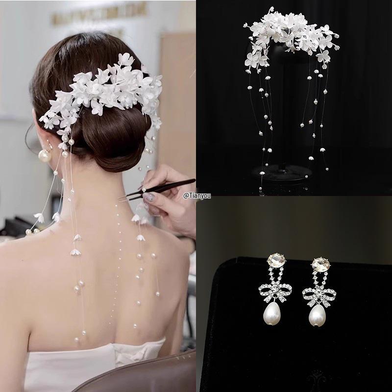 Korejská svatební víla Třásně Květinová sponka do vlasů - Univerzální čelenka pro styl Mori Girl pro líčení a styling