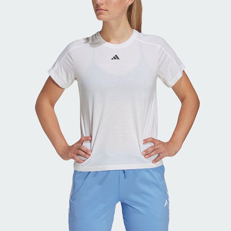 Adidas Aeroready Essentials Crewneck Tee Solid Color Minimalist Brand Logo Round Neck Short Sleeve T-Shirt Women Tops White HR7796