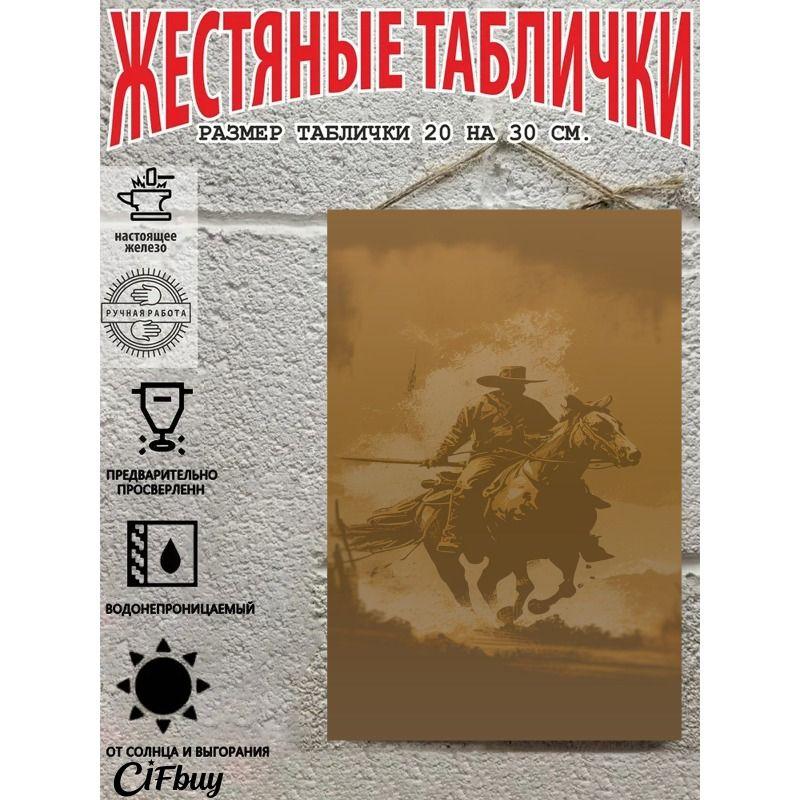 Cowboy on Horse Metal Tin Sign 20x30cm Rustic Wall Decor