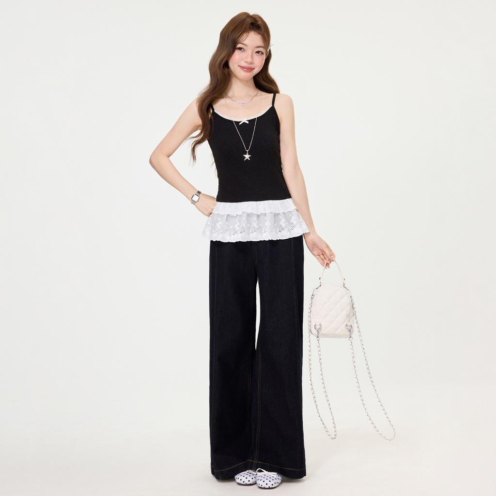 Black contrasting bow outer wear vest suspenders female spring and summer babes sexy lace stacked 