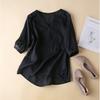 Women S Vintage Literary 3 4 Sleeve Embroidered V Neck Cotton Linen Shirt