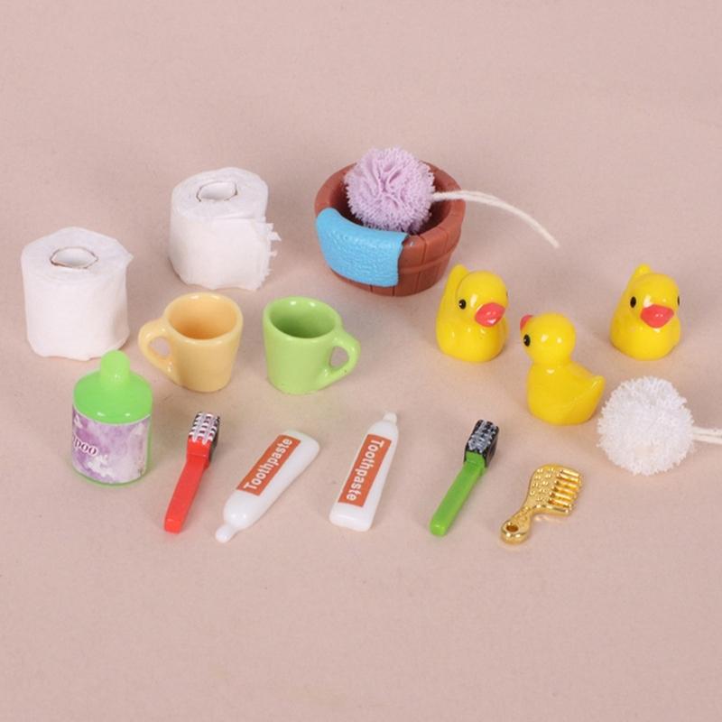 Doll House Bathroom Set Shower Scene Accessories 1/12 Scale Miniature Funiture Craft Project Arrangement Decoration