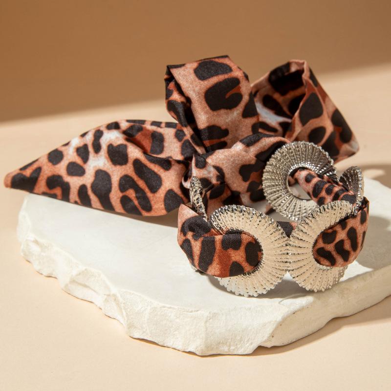 Accessories, new leopard print hollowed-out fabric ribbon open bracelet, French retro geometric bracelet jewelry women