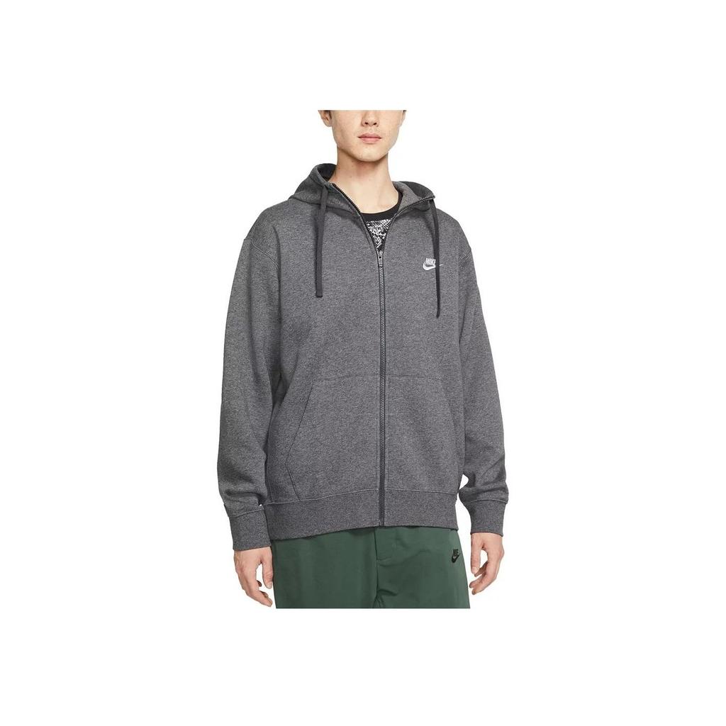 Nike Sudadera con capucha cómoda de manga larga con cremallera y logo del club para hombre, gris carbón 804389-071