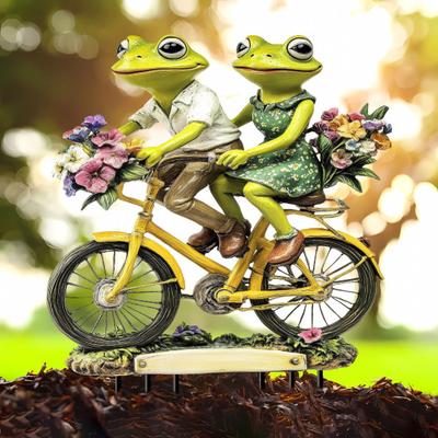 Frog Couple Garden Stake 2D Acrylic Flat Frogs Decoration Waterproof Animal Stake for Flower Pot Planter Window Box