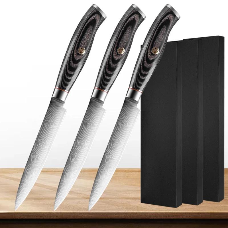 Utility Knife 5 Inch Damascus Japanese Small Kitchen Knives VG10 67 Layer High Carbon Stainless Steel Razor Sharp Meat Cutting