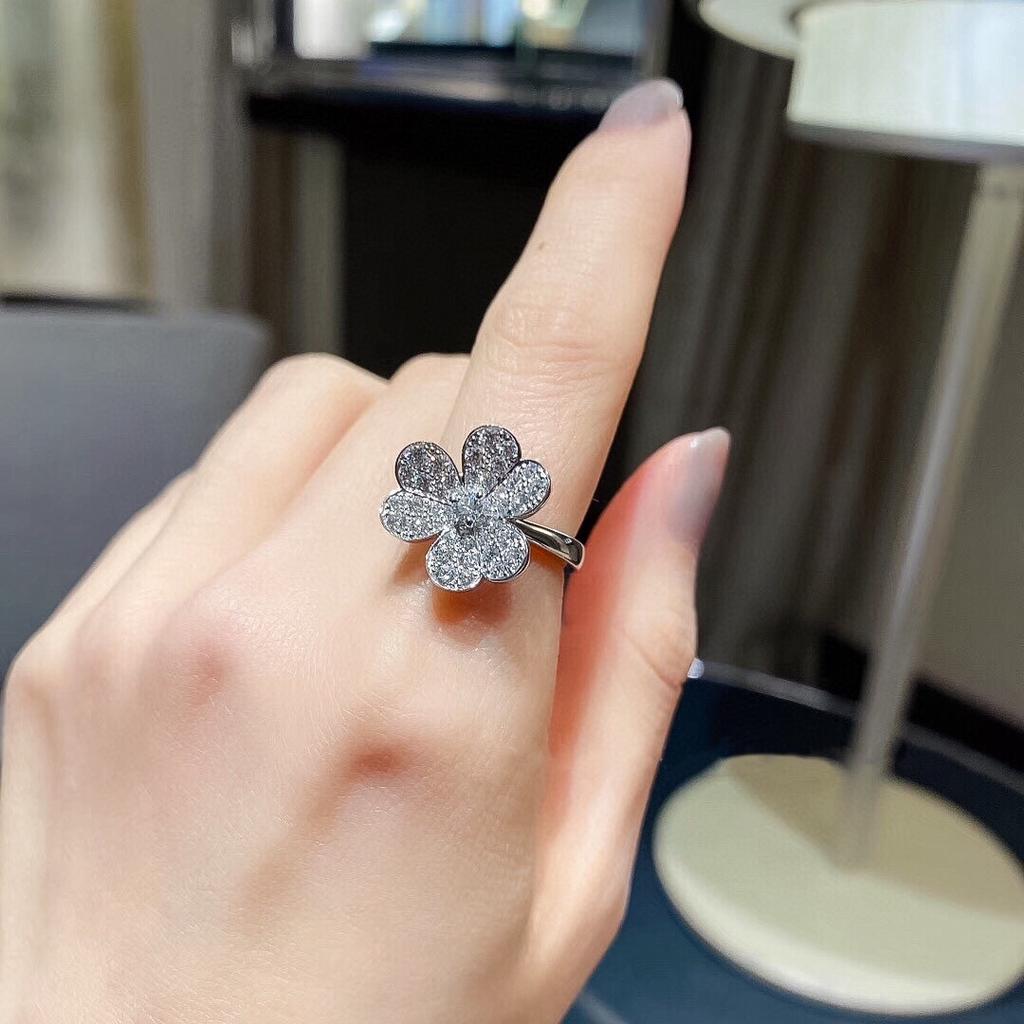 New 2024 Anniversary Gift Hot Sale Famous Brand Party Luxury Jewelry For Women Full Zicon Rose Gold Color Double Flowers Rings