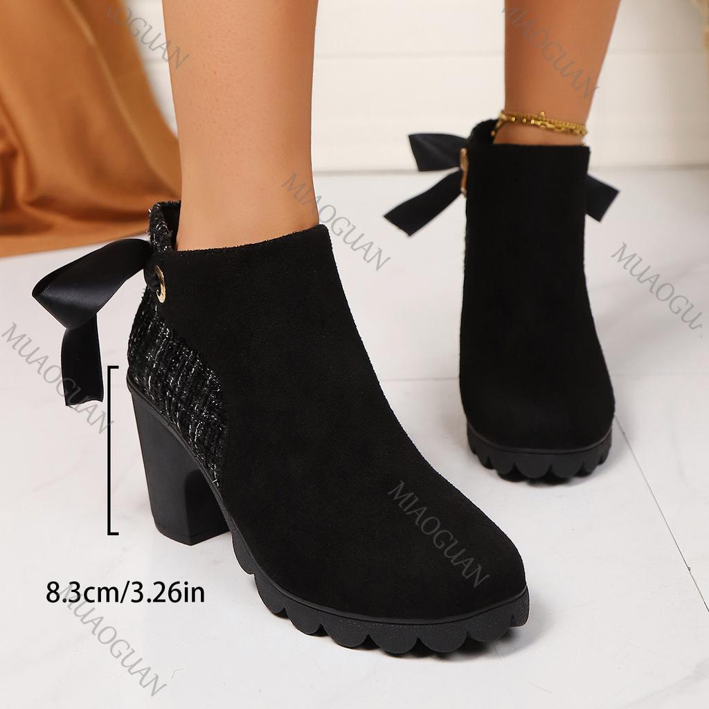 Fashion High-heeled Fashion Ankle Boots Women 2025 Spring Autumn Female Shoes Black Roman Style Suede Side Zip Short Botines for Women
