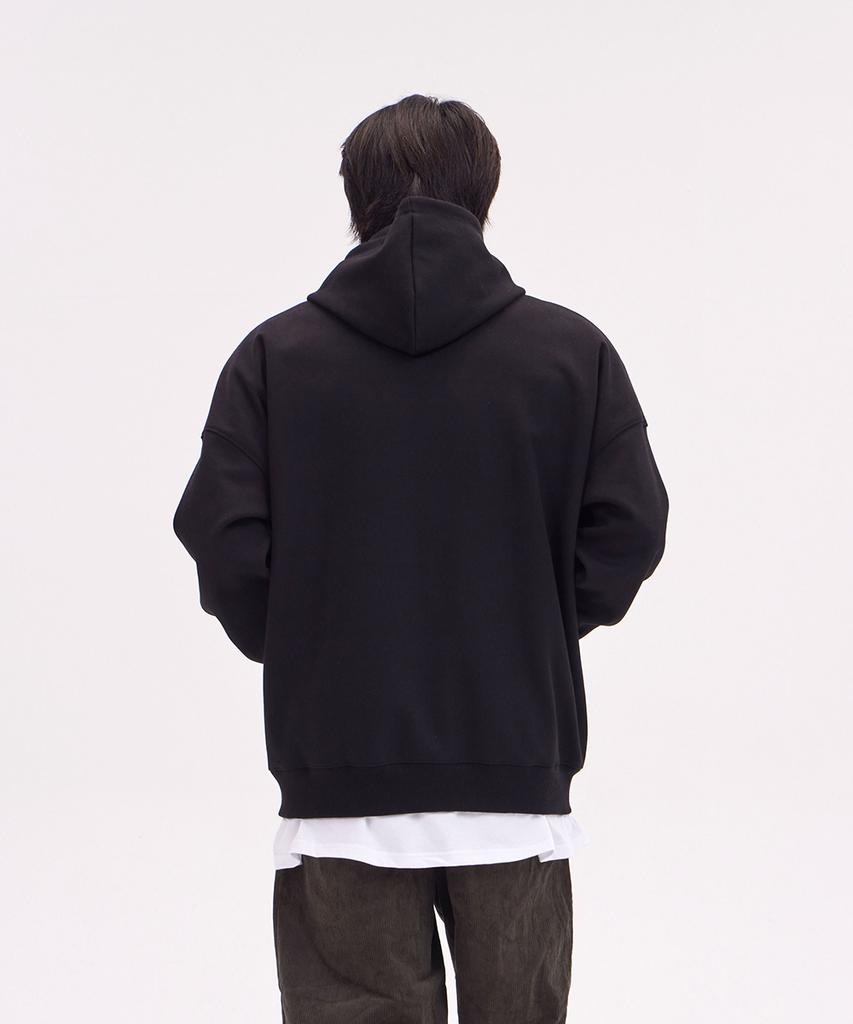 Astral Projection Oversized Wide Shoulder Zip-Up Hoodie_Black