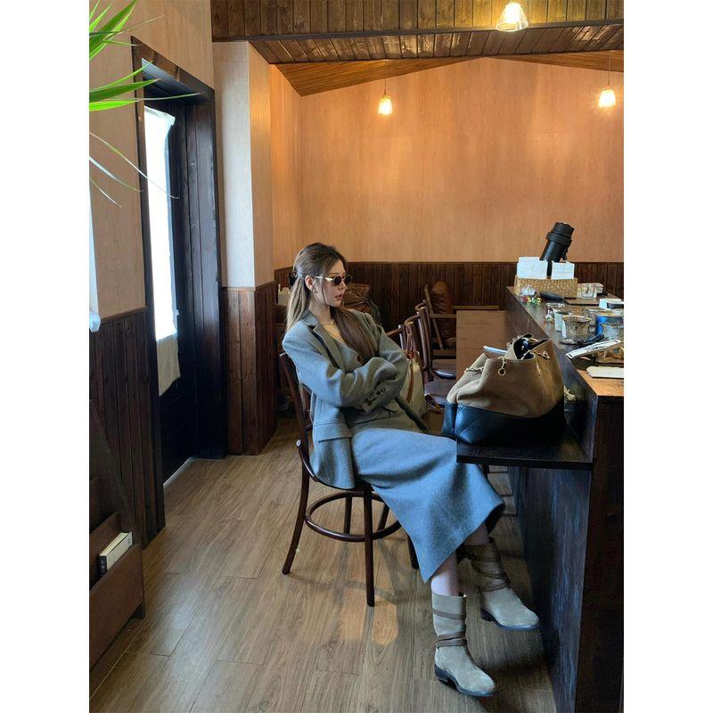 Kumikumi High Sense Blazers Inner wear Vest Vest Women Autumn Slimming Skirt Long dress Three-Piece Set