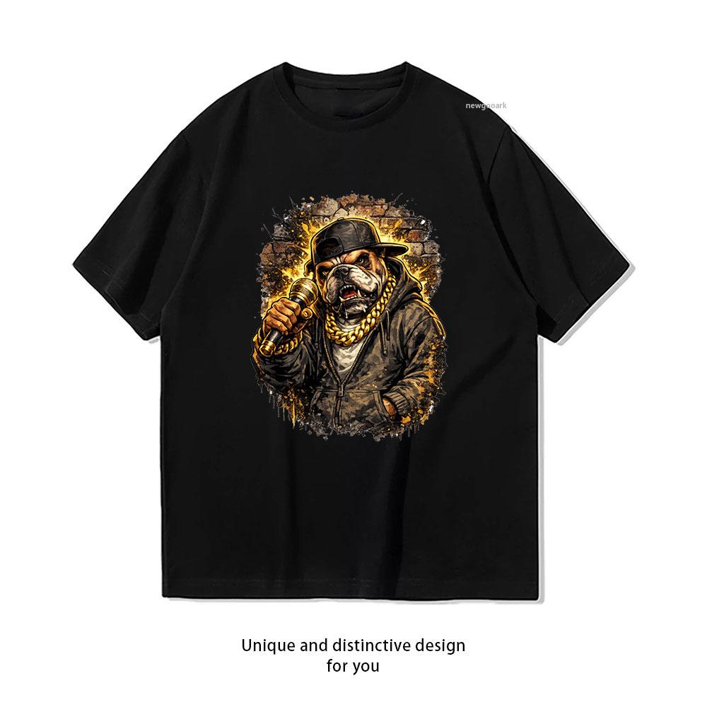 

Hip Hop Bulldog Rapper Graffiti with Microphone Urban Music tshirt woman man Casual cotton printed t shirts boyfriend S