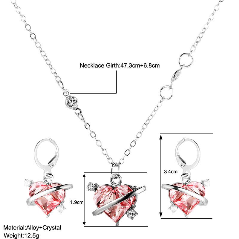 Pink Heart Pendant Necklace Earrings Women's Fashion Shiny Zircon Stud Earring Necklace Romantic Party Wedding Zircon Sets