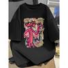 Women's Fashion Pink Panther Pattern Printed Short Sleeve T-Shirt Casual Tops Fashion Commuter Tops Trendy Breathable Cotton