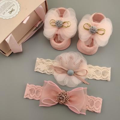 3Pcs/Set Lace Flower Baby Girl Headband Socks Set Crown Bows Newborn Hairband Headbands for Girls Turban Baby Hair Accessories