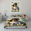 Floral Hat Dog Family Print Bedding Duvet Cover Set  (1*Duvet Cover 2*Pillowcases, Without Duvet Insert)