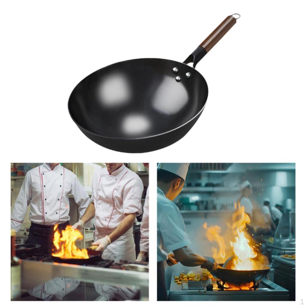 Non-Stick Wok Pan Traditional Cooking with Wooden Handle Kettle Pots Universal Gas Cookware