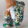 Womens Graffiti Art Sneakers - Stylish Lace-Up Platform Shoes with Comfortable Low Top Design - Perfect for Sports & Casual Wear