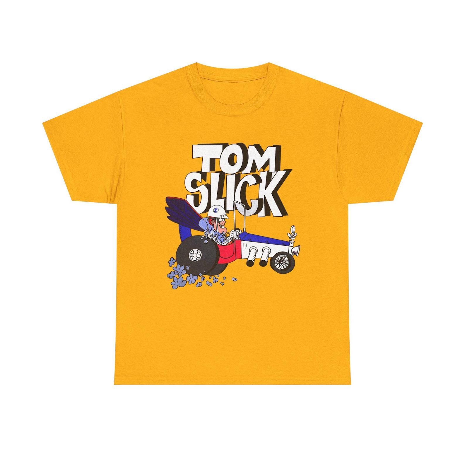 Tom Slick Retro Cartoon T-Shirt: White, Yellow, Blue Graphic Tee 4XL