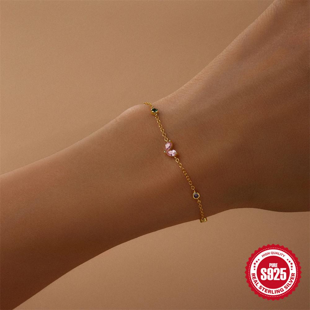 S925 Sterling Silver Valentine'S Day Popular Niche Design Sense Tibetan Head Poem Concept Versatile Colorful Zircon Exquisite Bracelet.