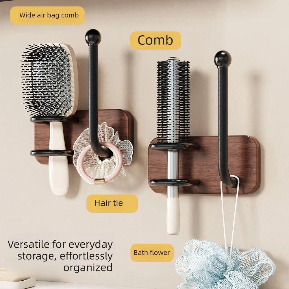 Self-Adhesive Hair Brush Organizer No Drilling Hair Rings Hanger Bathroom Storage Rack Home Use