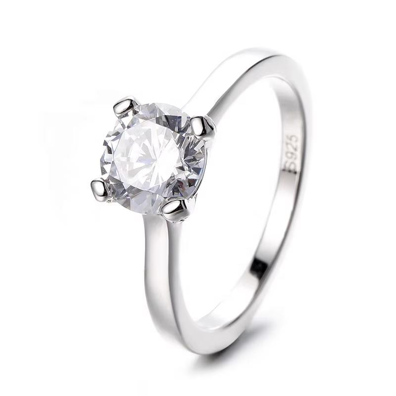 Factory GRA Fine Jewelry Classic 925 Silver Solitaire VVS Moissanite Ring for Women Present Daily Wear Passes Diamond Tester
