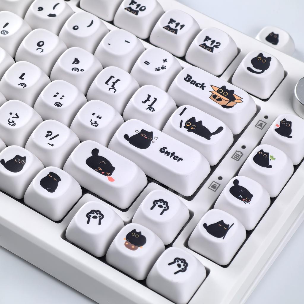 MAIMOOO Kätzchen Tastenkappen Verstecken Weiß Schwarz Einfach Niedlich Katze Tastenkappe Moa PBT Kawaii AJAZZ Aula Tastatur Tastenkappe