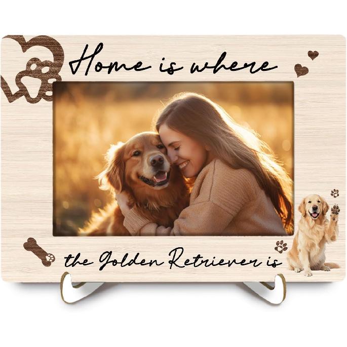 Golden Retriever Dog 4x6 Picture Frame, Gifts for Golden Retriever Lovers Photo Frame, Dog Mom Dad Gifts Wall and Tabletop Display Picture Photo