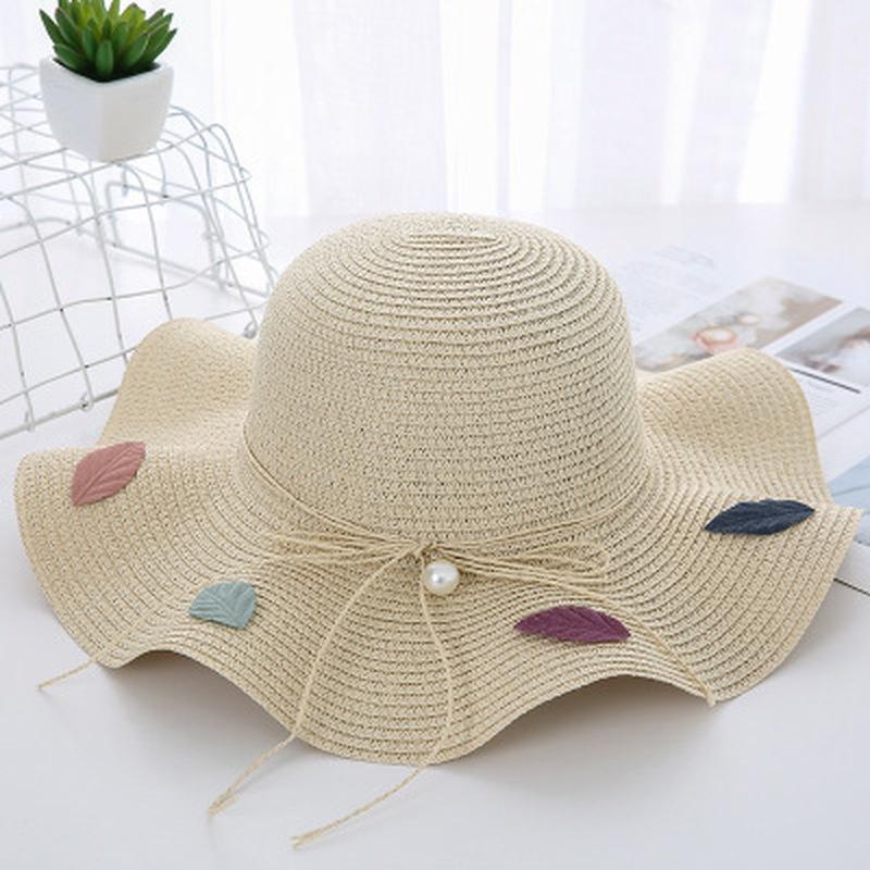 Women Hats Big Wide Brim Straw Hat Pearl Beach Sun Cap Outdoor Sun Bow Hat Summer Holiday Travel Cap