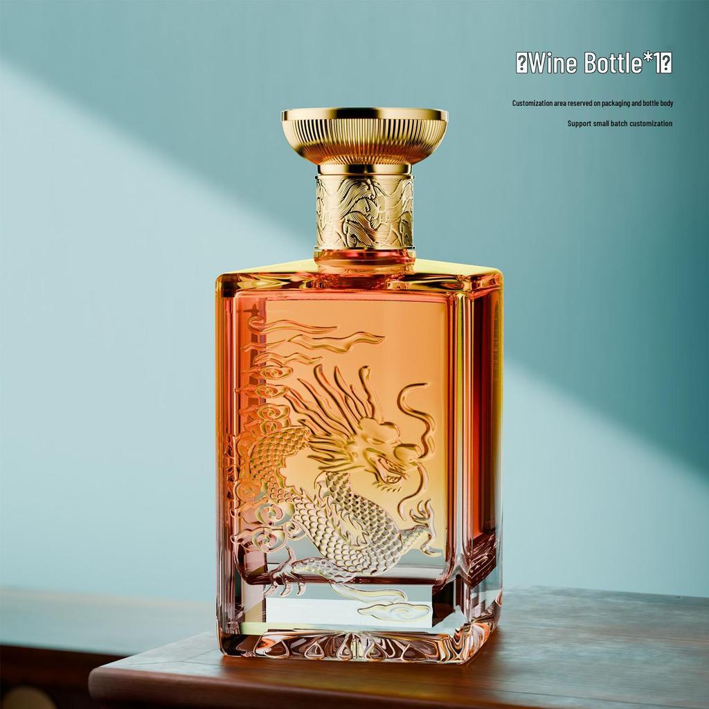 Dragon Pattern Embossed Thick Glass Baijiu Bottle - Ideal for Weddings & Banquets