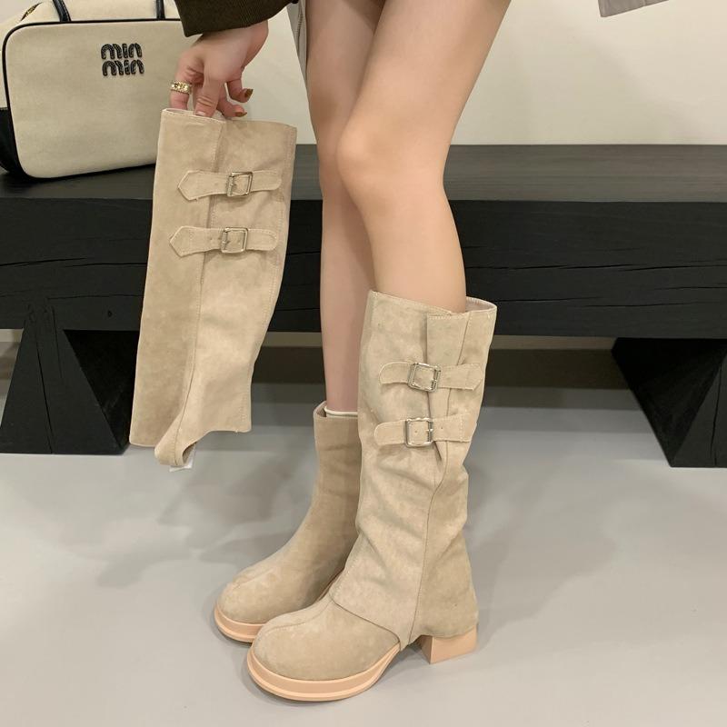 Boots Long Boots Women's Autumn and Winter New Thick Heel Suede Tall Women's Removable and Beautiful Two-wear Trouser Boots