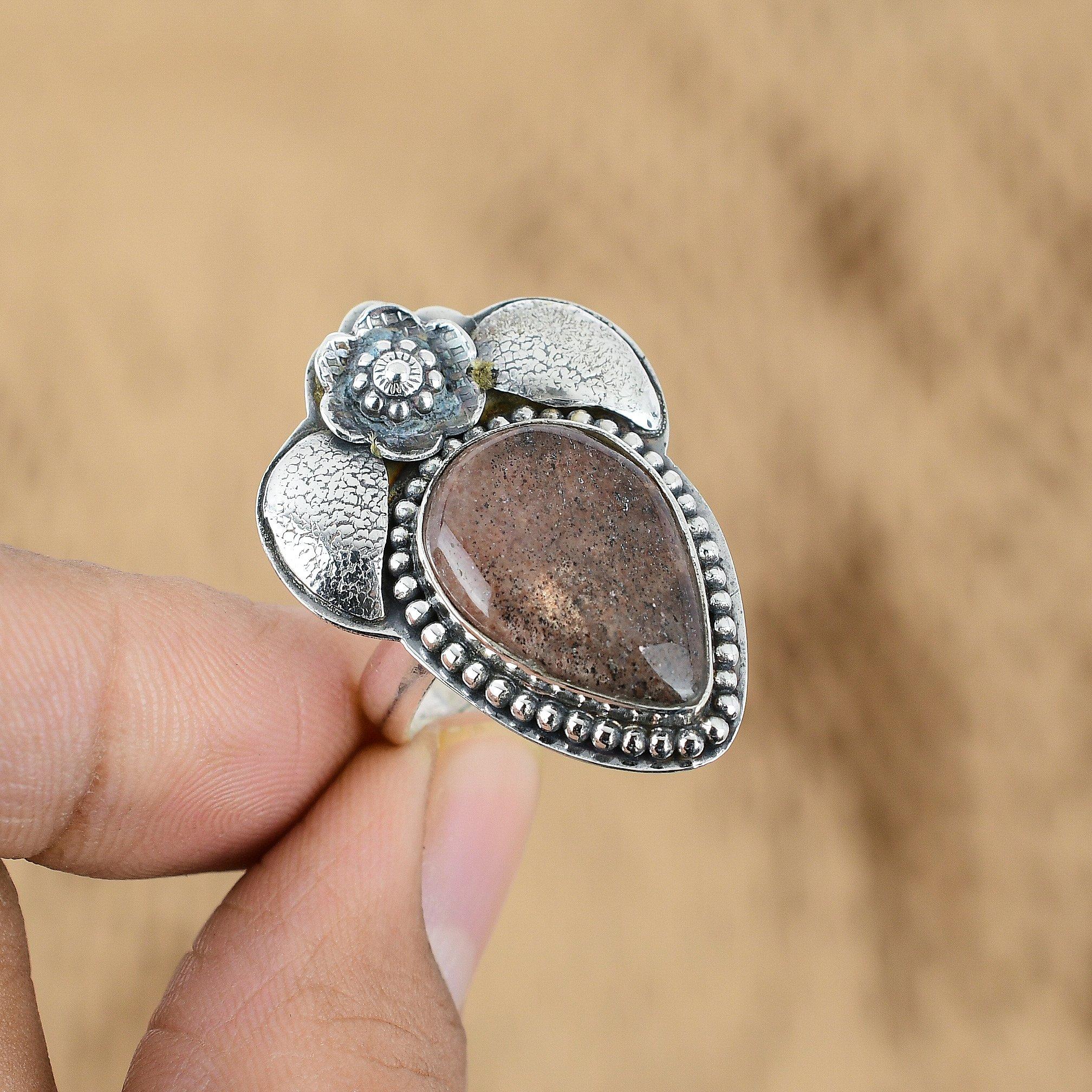 

Sacral Chakra Natural Sunstone Daughter Flower Wedding Ring 925 Sterling Silver Yes