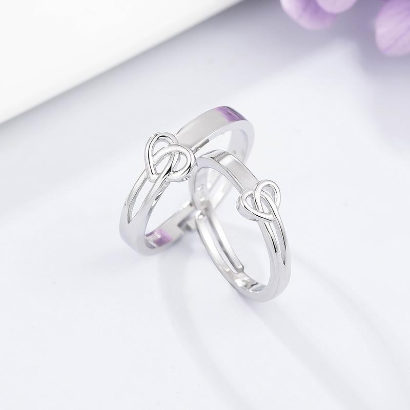 Pierścionki dla par Serce w Serce Japońskie Koreańskie Podstawowe Proste Modne Modne Osobowość Pierścionki Miłości Walentynki Prezent Otwarcie