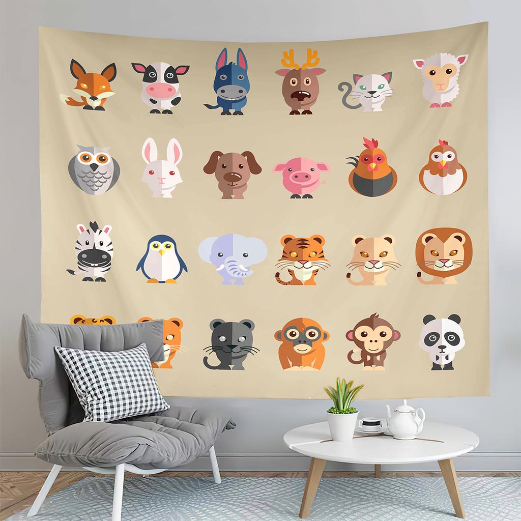 Cartoon Baby Animals Tapestry Cute Tiger Tapestry Creative Theme for Children Wall Hanging Living Room Bedroom Dorm Tapestries