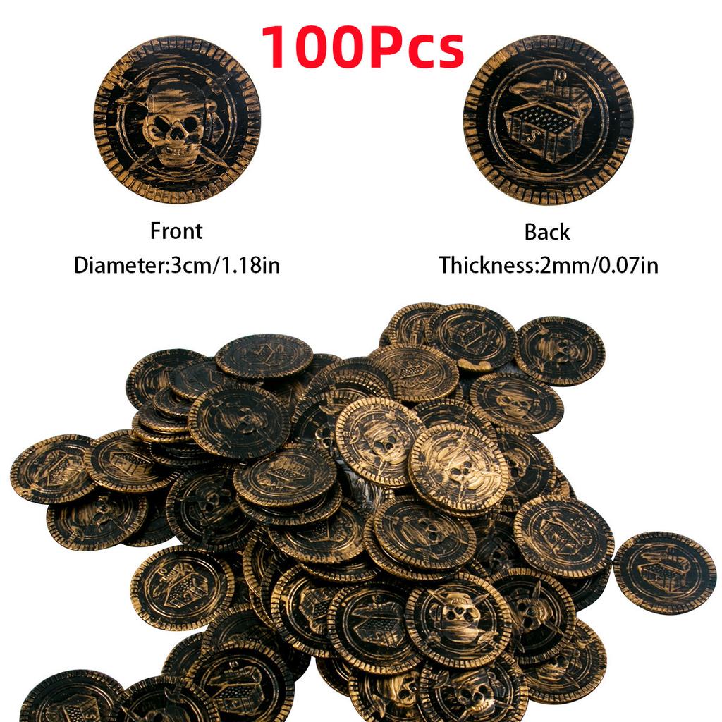 Captain Pirate Game Plastic Gold Toy Gold Coin Party Pirate Treasure Box Children'S Dress Up Treasure Box Gold Coin Gift