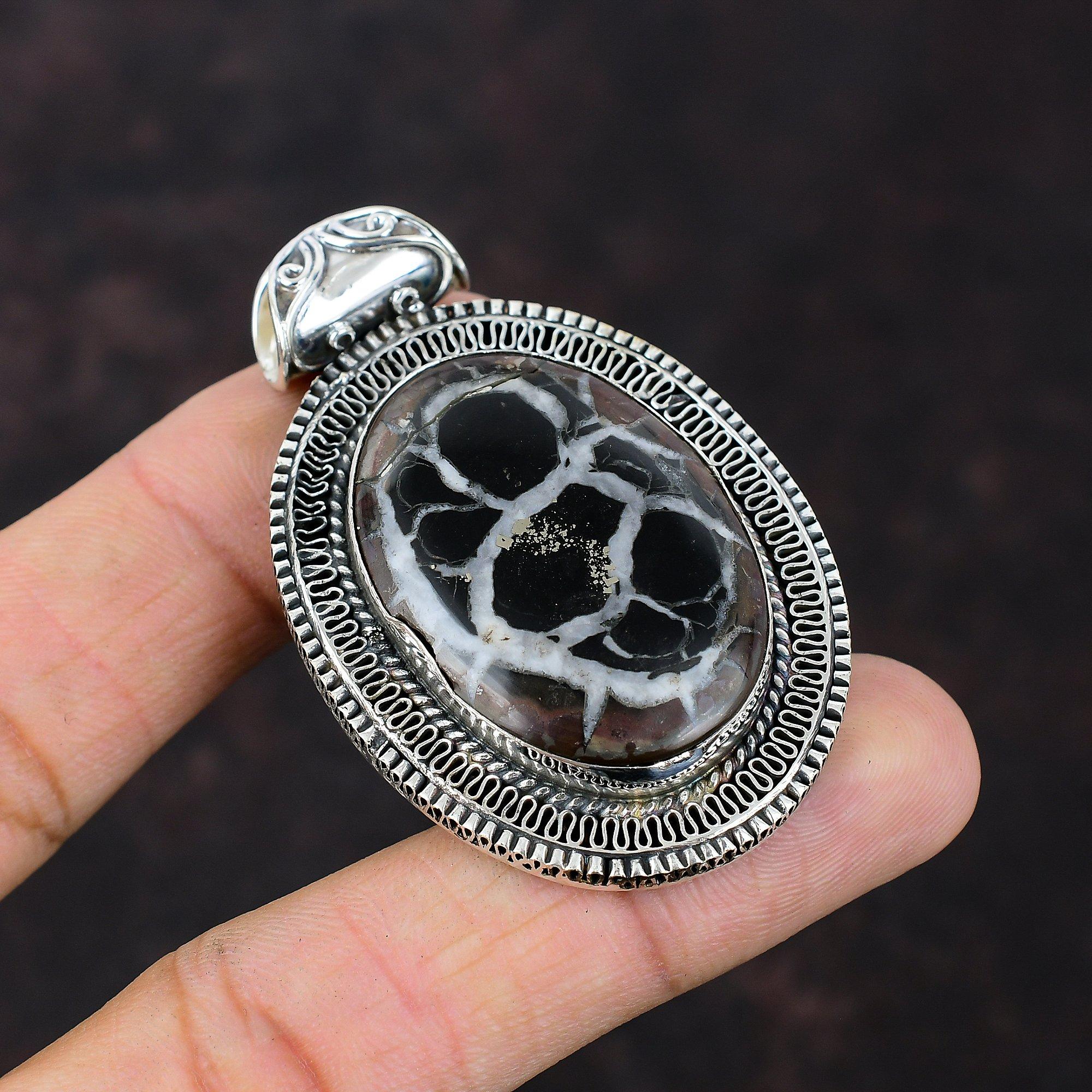 

Марокканская грязевая трещина ископаемого кулона, ювелирные изделия из настоящего драгоценного камня, винтажный кулон, подвеска из стерлингового серебра 925 пробы, ювелирные изделия ручной работы, подарок для помолвки