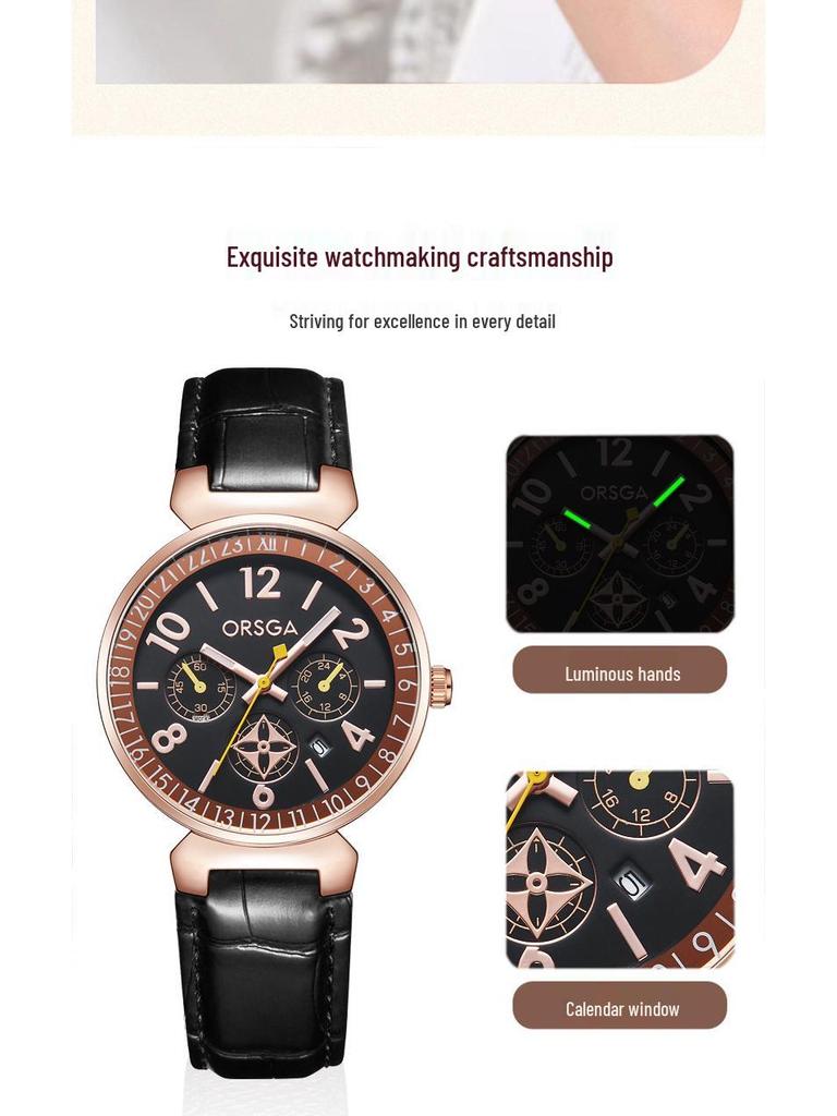 ORSGA Women's Fashion Waterproof Quartz Wristwatch - High-end Casual Calendar Design