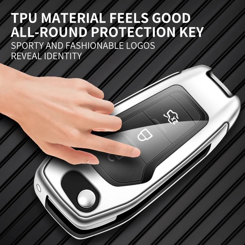 Car Sticker Hot For Ford New 3 Button Leather Car Remote Key Case Cover Shell Protection Bag For Ford Figo Mondeo 5 Ecosport Pum