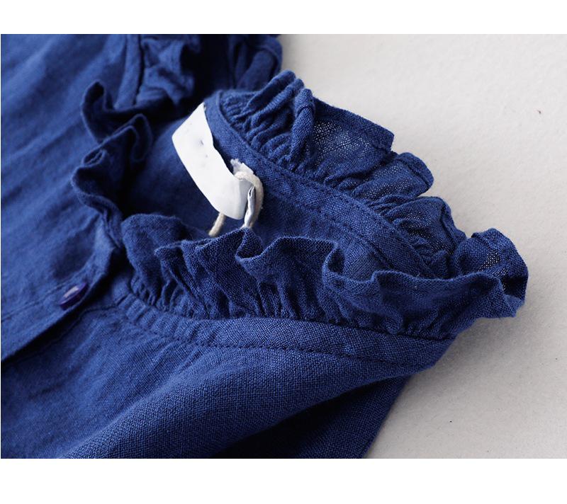 2025 Early Autumn Women's High-End Cotton Linen Ruffle Collar Mid-Length Dress - Light Luxury & Slimming Fit