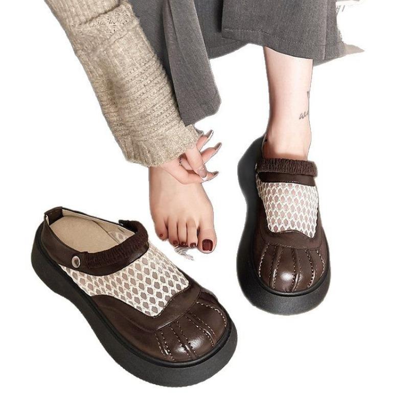 Fashion 2025 New Women's Platform Slippers Lace Mesh Half Slippers Women Outdoor Comfortable Heeled Slippers Woman Pantoufles Femme