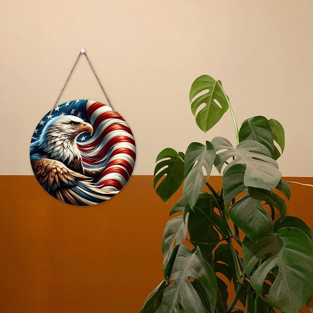 2D Flat 20cm Independence Day Atmosphere Wooden Wall Hanging Decor - Eagle Universal Holiday Wooden Pendant, Home Decoration, Welcome Sign Party
