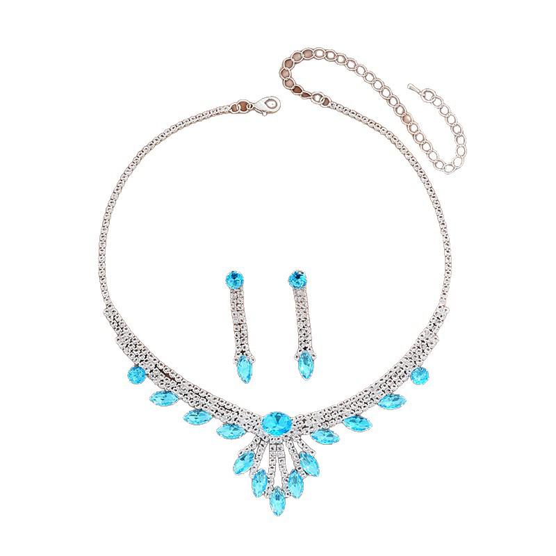 Bridal Rhinestone Necklace & Earrings Set - Evening Wedding Jewelry Accessories