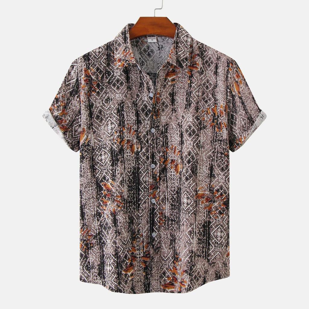 Men's Summer Casual Floral Print Design Hawaiian Style Short Sleeve Beach Vacation Shirt