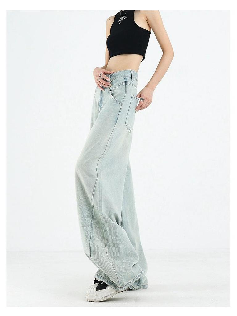 KENH Women's Light Blue High Waist Wide Leg Jeans, Four Seasons Wearable, 2024 New Loose Floor-Length Style