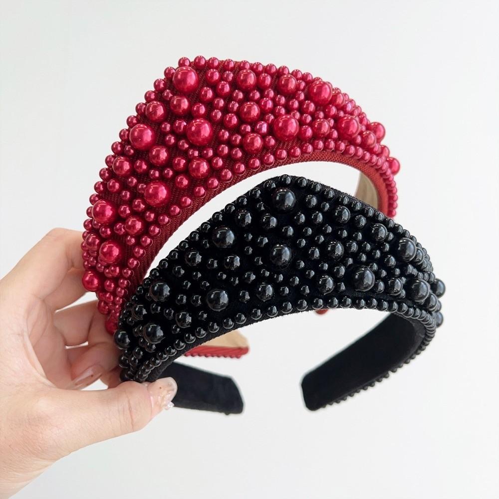 Baroque Fabric Hair Bands Elastic Hair Hoop New Pearl Headband Headwear