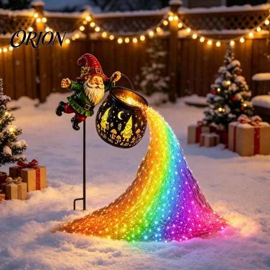 Wireless Patio Wall Mount Flying Cauldron Solar Garden Light, Gnome LED Yard Stake Lamp with Auto Eco Friendly Outdoor Decor On/Off Sensor, Waterproof