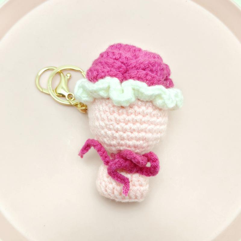 Handmade Crochet Rose Keychain Pendant - Small Gift Hanging Accessory