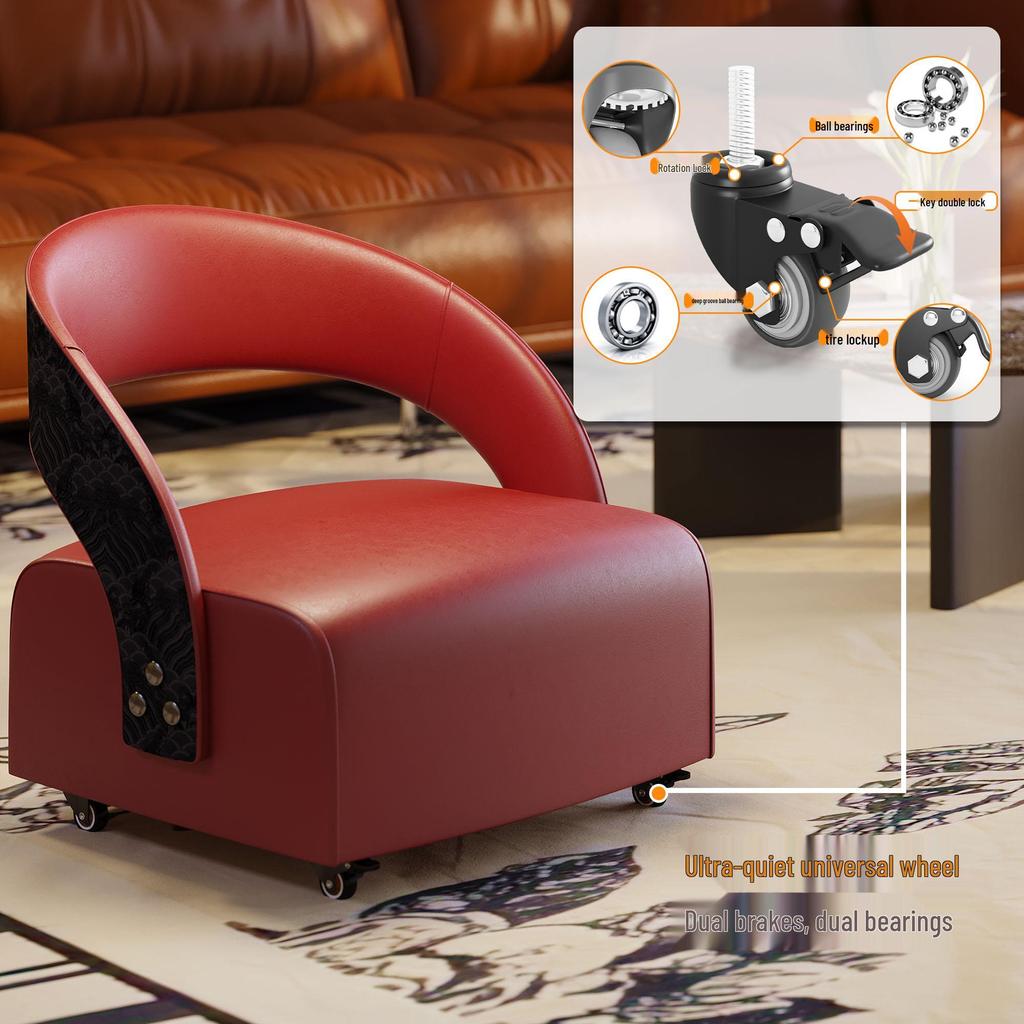 Universal Small Roller Stool with Backrest - Soft, Movable, Low Stool for Living Room Sofa