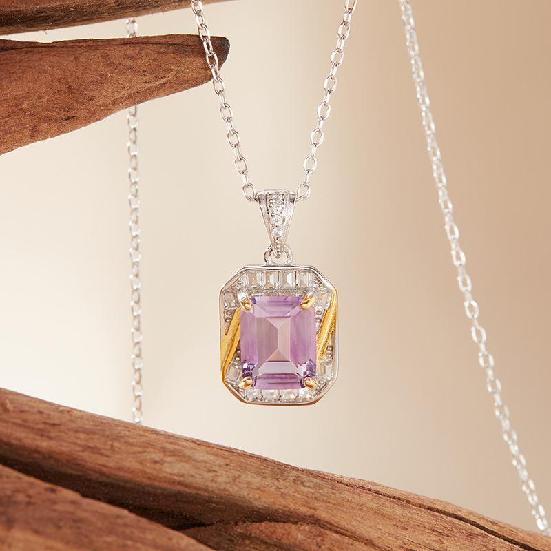 S925 Sterling Silver Inlaid With Natural Colored Treasure Topaz Amethyst Pendant Necklace Xiaohongshu Model
