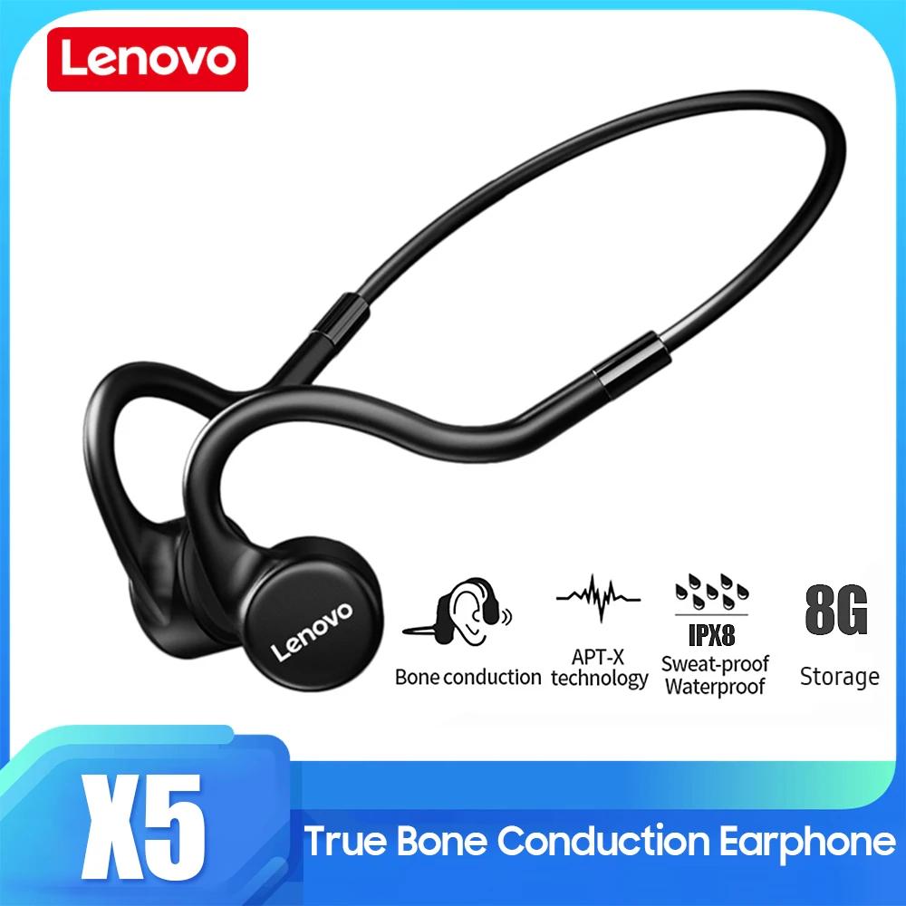 NEW Lenovo X5 Bone conduction Headphone Sport Running IPX8 Waterproof Bluetooth Headset Wireless Earphone 8GB Storage With Mic