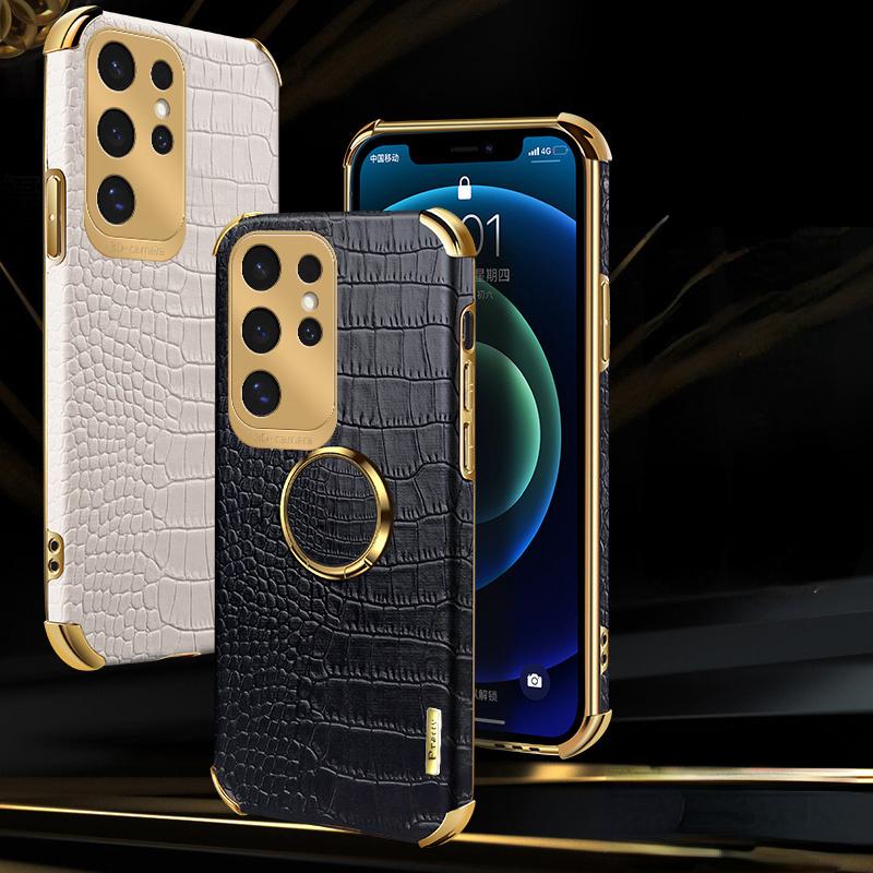 Luxus Krokodilmuster Leder Handyhülle Für Samsung Galaxy S24 FE S23 S22 S21 Ultra Plus FE Note 20 9 8 Rückseite Mit Ring